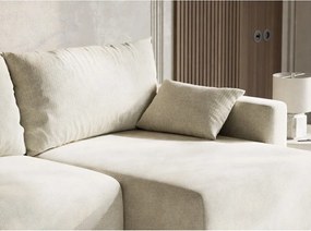 Krémszínű zsenília kinyitható-tárolóhelyes sarokkanapé (jobb oldali-heverő résszel) Leon – Maison de Rêve