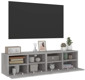 2 db szürke sonoma színű szerelt fa fali TV-szekrény 60x30x30cm