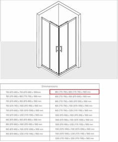 Erga Tucson, tolóajtós zuhanykabin 80 (ajtó) x 80 (fal) x 190 cm, 6mm átlátszó üveg, króm profil, ERG-S02-TUCSON-D080D080-CL-CR