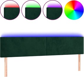 vidaXL sötétzöld bársony LED-es fejtámla 200x5x78/88 cm
