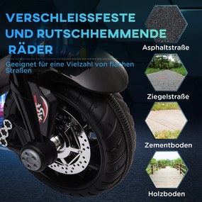 HOMCOM Elektromos Gyerekmotor, fények és hangok, 3 km/h, újratölthető, műanyag és fém, fekete-piros