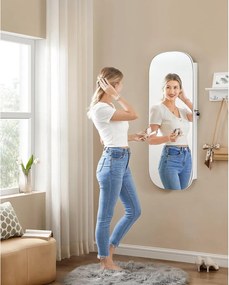 LED-es tükör ékszertárolóval 10×42×108 cm, fehér