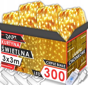 Led Fényfüggöny 3x3 Lámpák x 300 Karácsonyi Karácsonyfa Girland Ablak