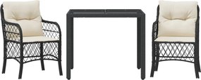 vidaXL 3 részes fekete polyrattan bisztrógarnitúra párnával
