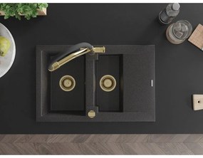 Mexen Gaspar, gránit mosogató 737x475x177 mm, 1,5 kamrás és Duo mosogató csaptelep, fekete foltos, 6507-76-671701-57-G