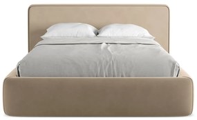 Világosbarna kárpitozott ágyneműtartós franciaágy ágyráccsal 140x200 cm Kiana – Makamii