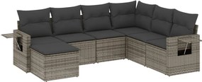 vidaXL 7 részes szürke polyrattan kerti ülőgarnitúra párnákkal