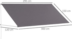 Outsunny Kézi Retractable Napernyő Állítható Dőlésszöggel 300 x 120 cm UV Védelem Alumínium Poliészter Sötét Szürke | Aosom