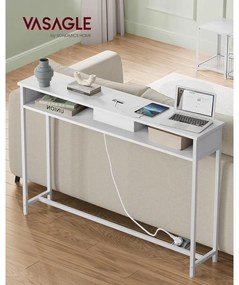 Konzolasztal aljzatokkal, keskeny asztal 2 rekesszel, fehér