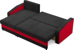 Hewlet sarokkanapé, 2 ágyneműtartóval, szövet anyag, univerzális oldal, hab töltet, fekete - piros