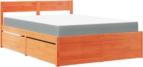 vidaXL viaszbarna tömör fenyőfa ágy fiókokkal és matraccal 120x190 cm