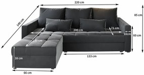 AKCIÓ Sötétkék kihúzható sarokkanapé ZENOVA 220x140 cm, kétoldalas II. osztály