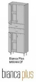Bianca Plus 60 magas szekrény 4 ajtóval, 2 fiókkal, magasfényű fehér színben
