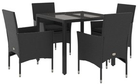 5 részes fekete polyrattan/üveg kerti étkezőgarnitúra párnákkal