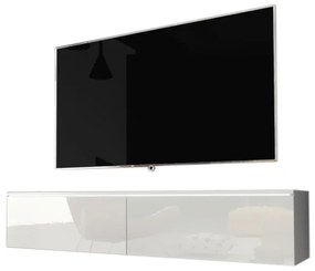MENDES D 140 TV asztal, 140x30x32, fehér/fehér fényes + LED