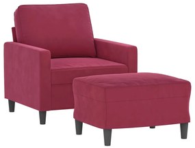 bordó bársony kanapéfotel lábtartóval 60 cm