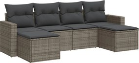 vidaXL 6 részes szürke polyrattan kerti ülőgarnitúra párnákkal