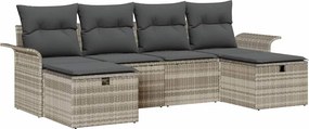 vidaXL Kerti Kanapé Szett párnával 6 pcs Világosszürke polirattan