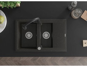 Mexen Gaspar, 1,5 kamrás gránit mosogató 737x475x177 mm és Elia mosogató csaptelep, fekete-arany metál, 6507-75-670101-70