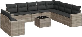 vidaXL 11 részes világosszürke polyrattan kerti ülőgarnitúra párnákkal