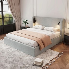 Kárpitozott ágy 140x190 cm Led Dupla ágy Összecsukható Len, szürke