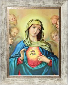 Mária Mária Szíve Szakrális Kép Fehér Díszkeretben 30X40