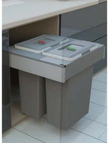 Hulladékgyűjtő Elletipi SQUARE 2.0 450, szelektív, frontkihúzású, szürke, 2*24L