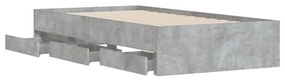betonszürke szerelt fa ágykeret fiókokkal 100 x 200 cm