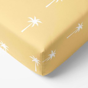 Goldea pamut körgumis lepedő - pálmák sárga alapon 200 x 200 cm