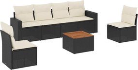 vidaXL 7 részes fekete polyrattan kerti ülőgarnitúra párnával