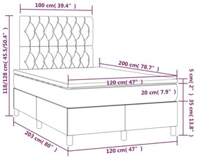 sötétszürke bársony rugós és LED-es ágy matraccal 120x200 cm