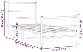 fehér fém ágykeret fej- és lábtámlával 90 x 200 cm