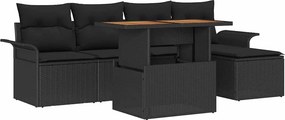 vidaXL Kerti Kanapé Szett tárolóval 6 pcs Fekete Poli rattan