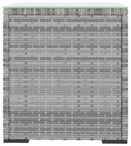 szürke polyrattan és edzett üveg kisasztal 40 x 37 x 40,5 cm