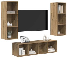 TV Szekrény Szett 3 pcs kézműves tölgy 37 x 37 x 142.5 cm