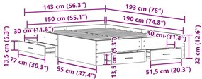 ágykeret fiókokkal Öreg fa Mérnök fa 140 x 190 cm Ágykeret