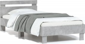 vidaXL betonszürke szerelt fa ágykeret fejtámlával 90 x 200 cm