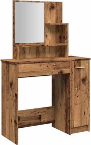vidaXL öltözőasztal tükörrel régi fa 86,5x35x136 cm