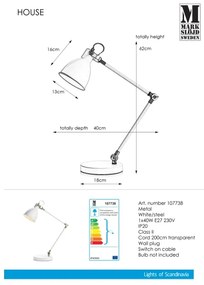 Markslöjd 107738 - Asztali lámpa HOUSE 1xE27/40W/230V