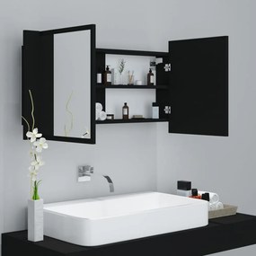 fekete akril LED-es fürdőszobaszekrény tükörrel 90x12x45 cm