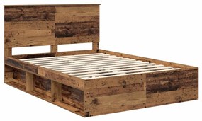 vidaXL Ágykeret fejtámlával Öreg fa 160 x 200 cm Tömör fenyőfa