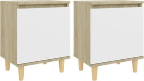 vidaXL 2 db tölgyszínű és fehér éjjeliszekrény fa lábakkal 40x30x50cm