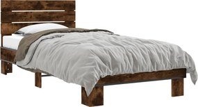 vidaXL füstös tölgyszínű szerelt fa és fém ágykeret 100 x 200 cm