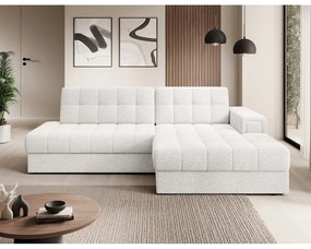 Krémszínű buklé kinyitható sarokkanapé (jobb oldali-heverő résszel) Blezalt – ELTAP