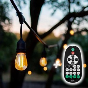 Kültéri fényfüzér kerti égősor girland 15m - 15db izzó + távirányító | Sorolható IP44 E27