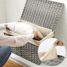 Rattan stílusú tárolódoboz, tároló kosár, 65 literes, szürke