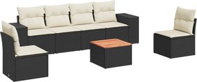 vidaXL 7 részes fekete polyrattan kerti ülőgarnitúra párnával