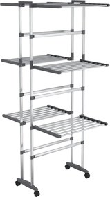 vidaXL 3 szintes ezüst ruhaszárító állvány kerekekkel 60x70x129 cm