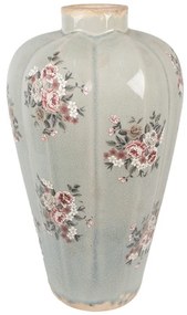 Anitkolt kerámia váza szürke virág mintás 17x28 cm