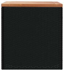 fekete polyrattan és akácfa kerti tárolóláda 110 x 50 x 54 cm